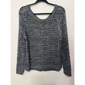 Grunge‎ Open Knit Mesh Zipper Accent Sheer Dark Boho Chic Crochet Sweater L